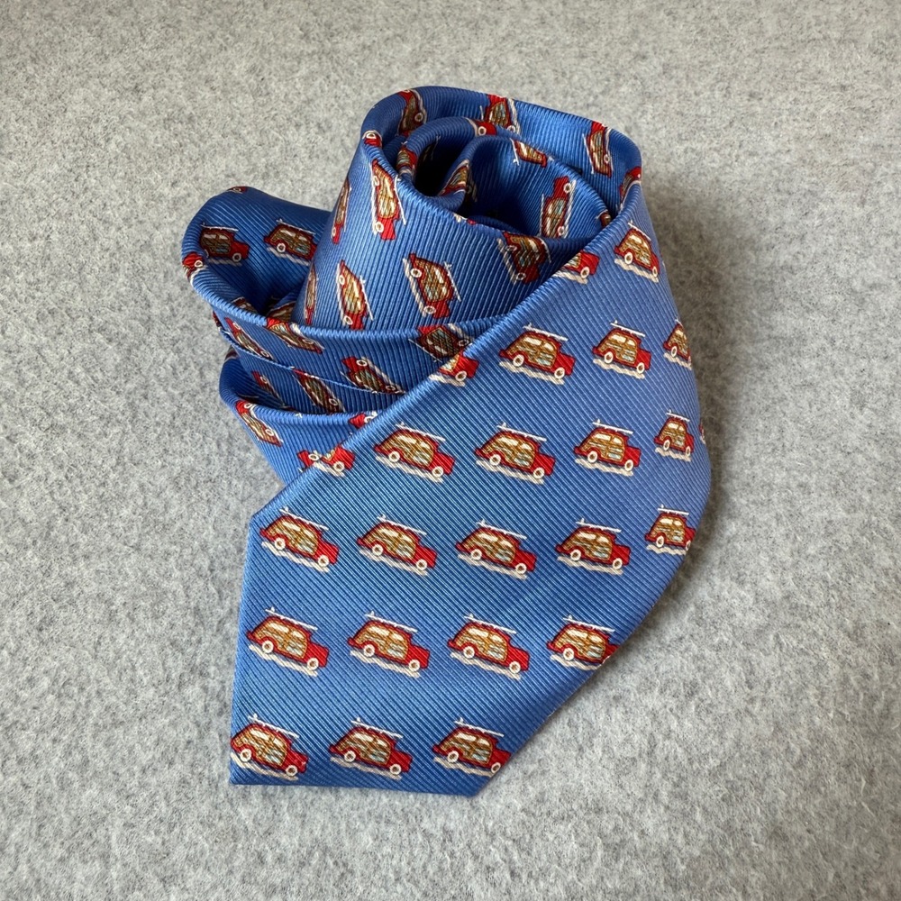 Shore & Singer‎ Mens Tie Necktie Blue Red Brown Woody Wagon Car Office 100% Silk